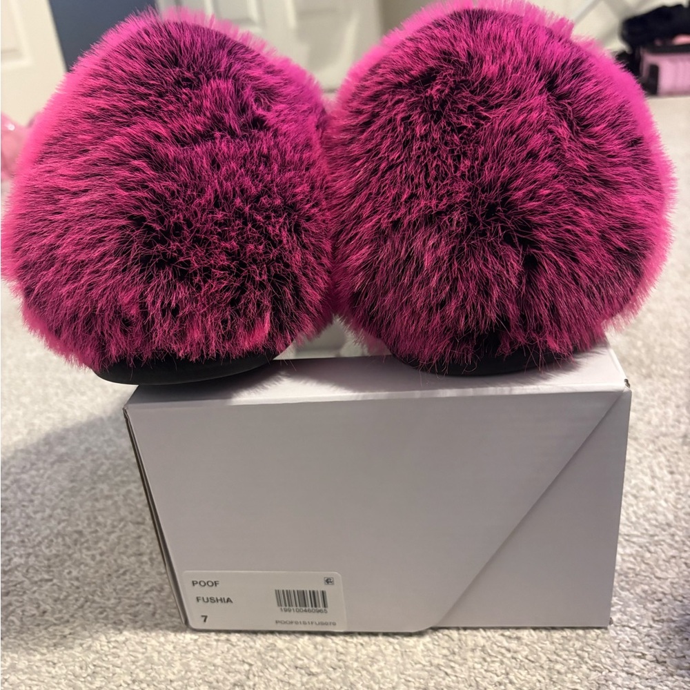 Steve Madden Plush Poof Magenta Slippers - Picture 2 of 4